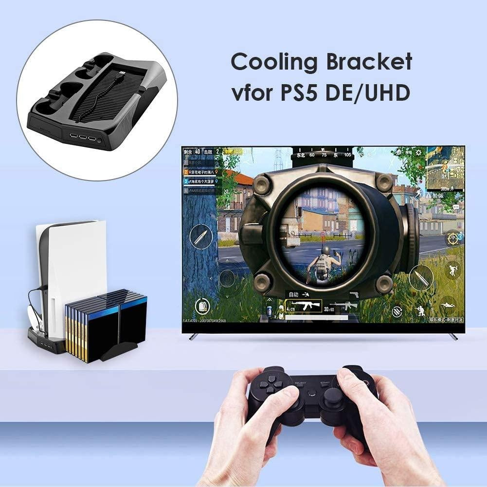 Vertical Stand Cooling/Charging Station for PS5 with Dual Controller Charger and Bonus Game Rack Storage 3 USB Ports Deals499