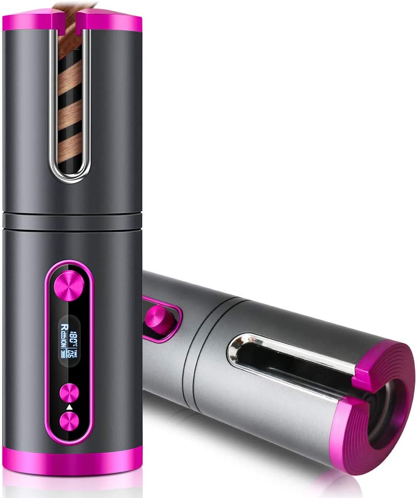 Portable Wireless Automatic Hair Curler for Travel with LED Temperature Display, Timer and USB Rechargeable (Pink) Deals499