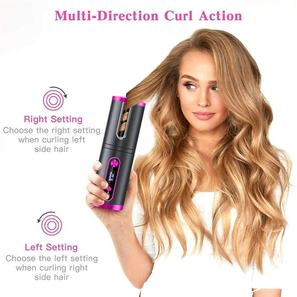 Portable Wireless Automatic Hair Curler for Travel with LED Temperature Display, Timer and USB Rechargeable (Pink) Deals499