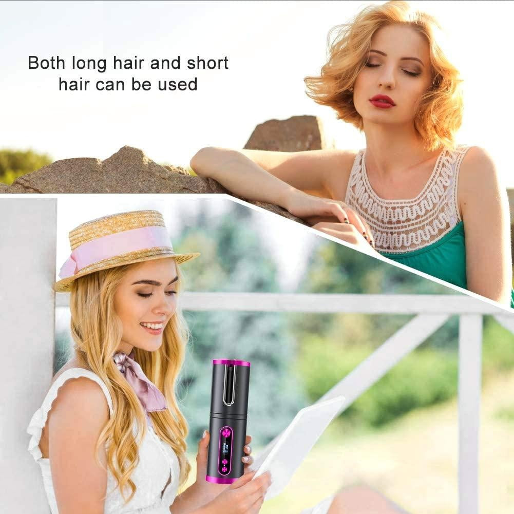 Portable Wireless Automatic Hair Curler for Travel with LED Temperature Display, Timer and USB Rechargeable (Pink) Deals499