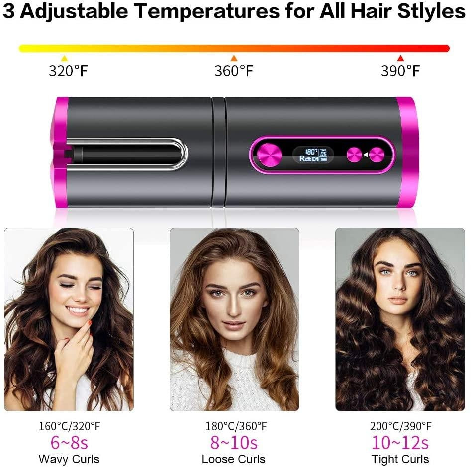 Portable Wireless Automatic Hair Curler for Travel with LED Temperature Display, Timer and USB Rechargeable (Pink) Deals499