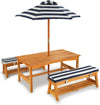 Outdoor Table & Bench Set with Cushions & Umbrella (Navy) Deals499