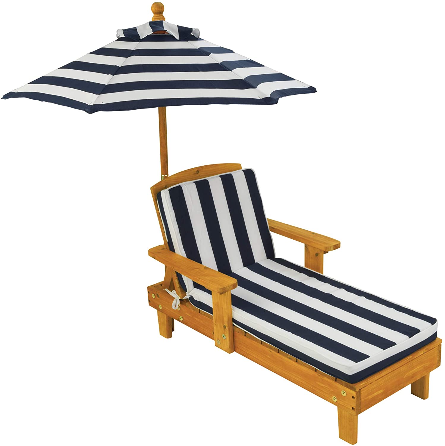 Outdoor Chaise with Umbrella and Navy Stripe Cushion for kids Deals499