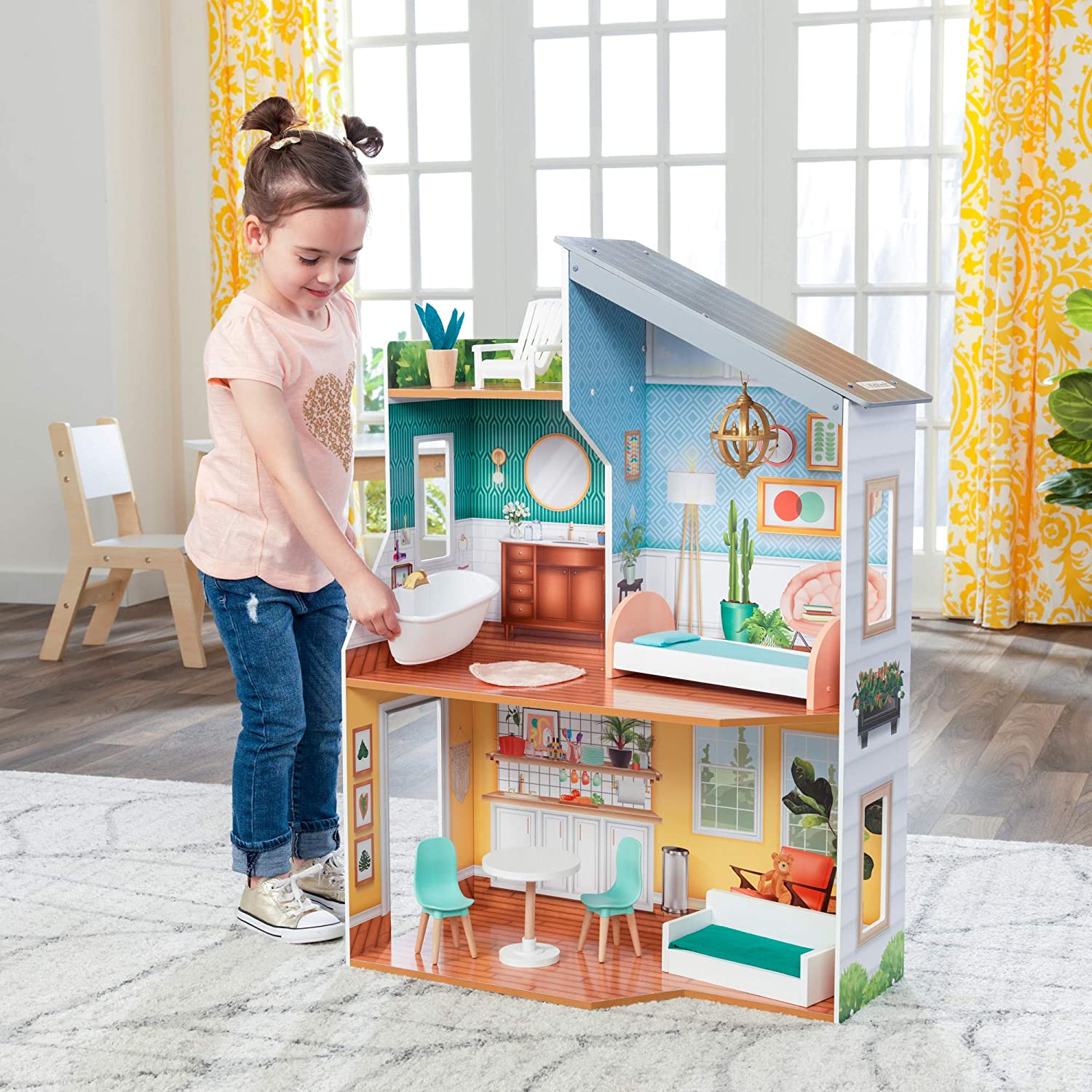 Wooden Dollhouse with Furniture for kids Deals499