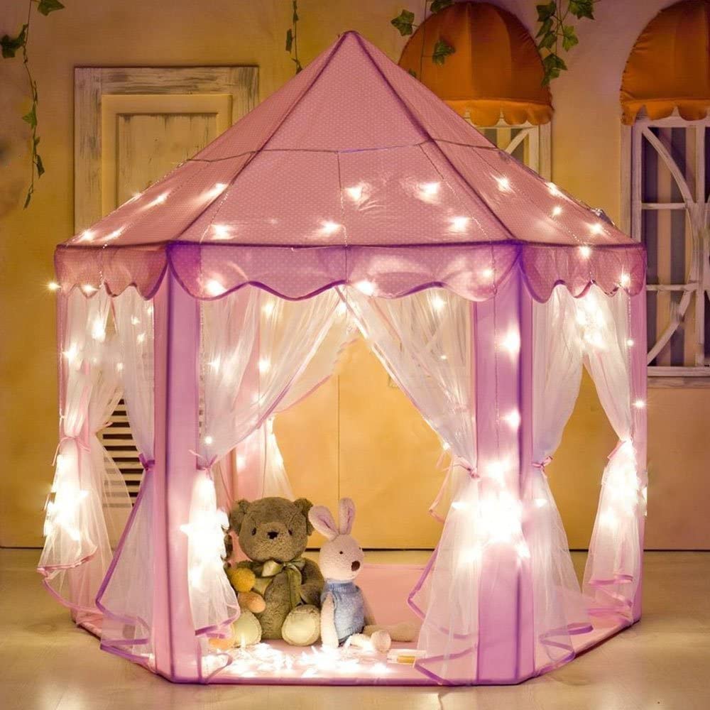 Princess Indoor Playhouse Toy Play Tent for Kids Toddlers with Mat Floor and Carry Bag (Pink) Deals499