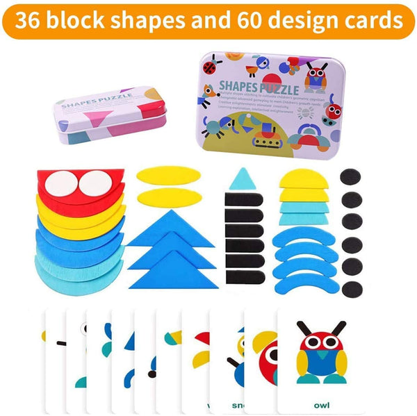 Wooden Pattern Blocks Animals Jigsaw Puzzle for Kids Sorting and Stacking Games Preschool Educational Montessori (Age 2 to 5 Year Old) Deals499