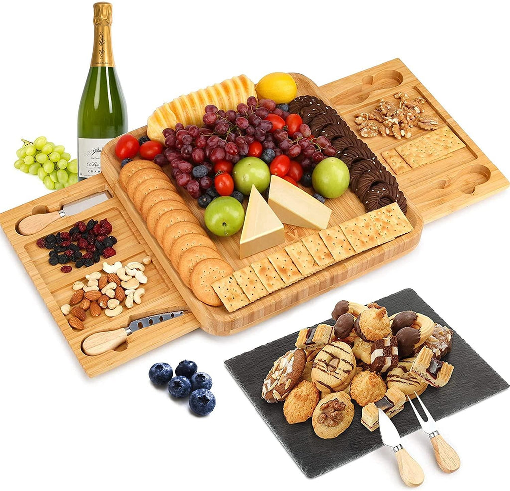 Bamboo Cheese Board Set with Knife Set with 4 Stainless Steel Knife & Thick Wooden tray for Wine Crackers, Brie and Meat Deals499