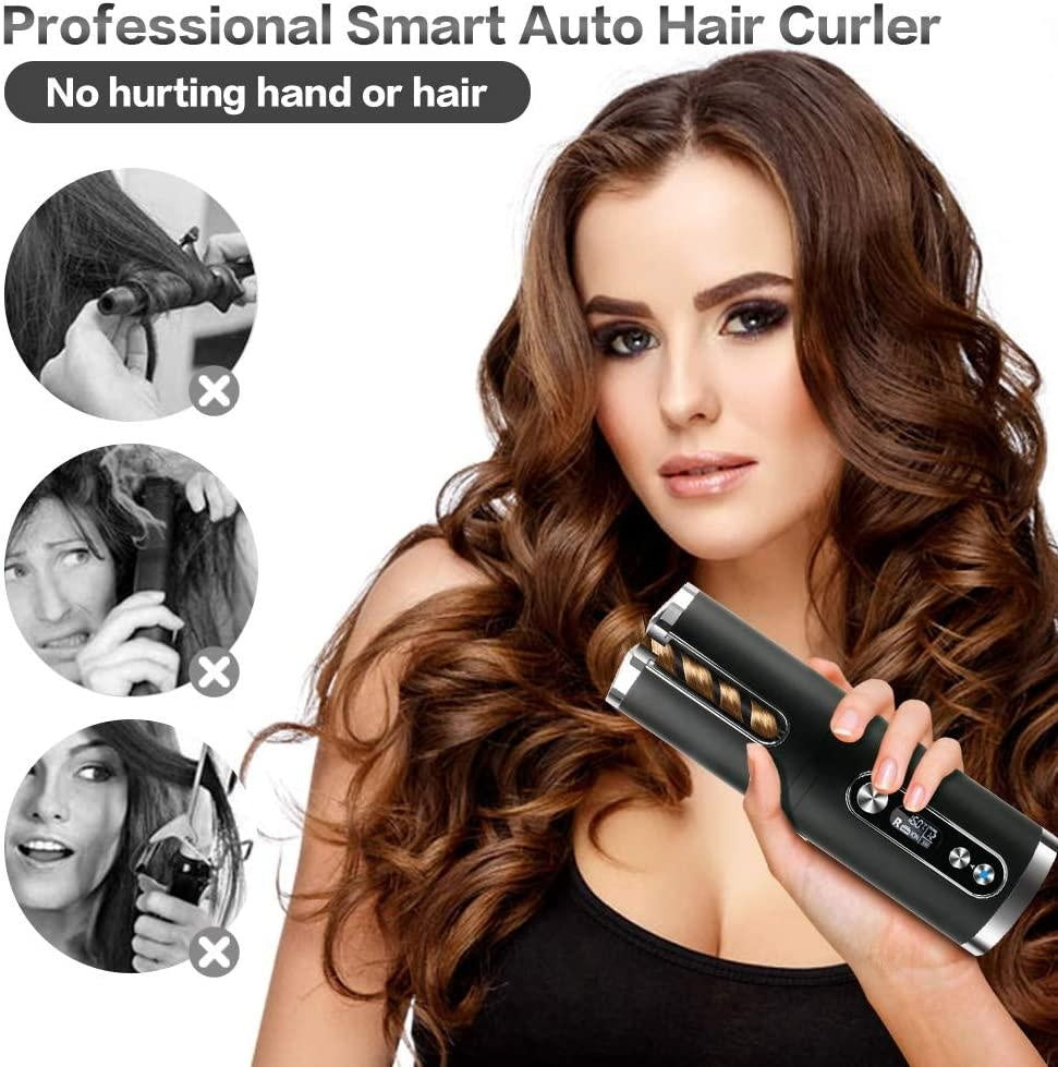 Portable Wireless Automatic Hair Curler for Travel with LED Temperature Display, Timer and USB Rechargeable (Black) Deals499