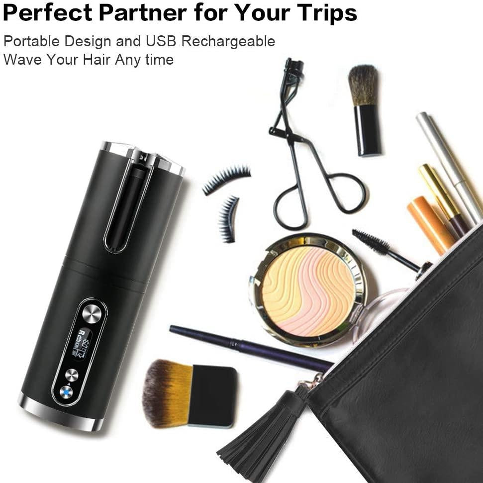 Portable Wireless Automatic Hair Curler for Travel with LED Temperature Display, Timer and USB Rechargeable (Black) Deals499