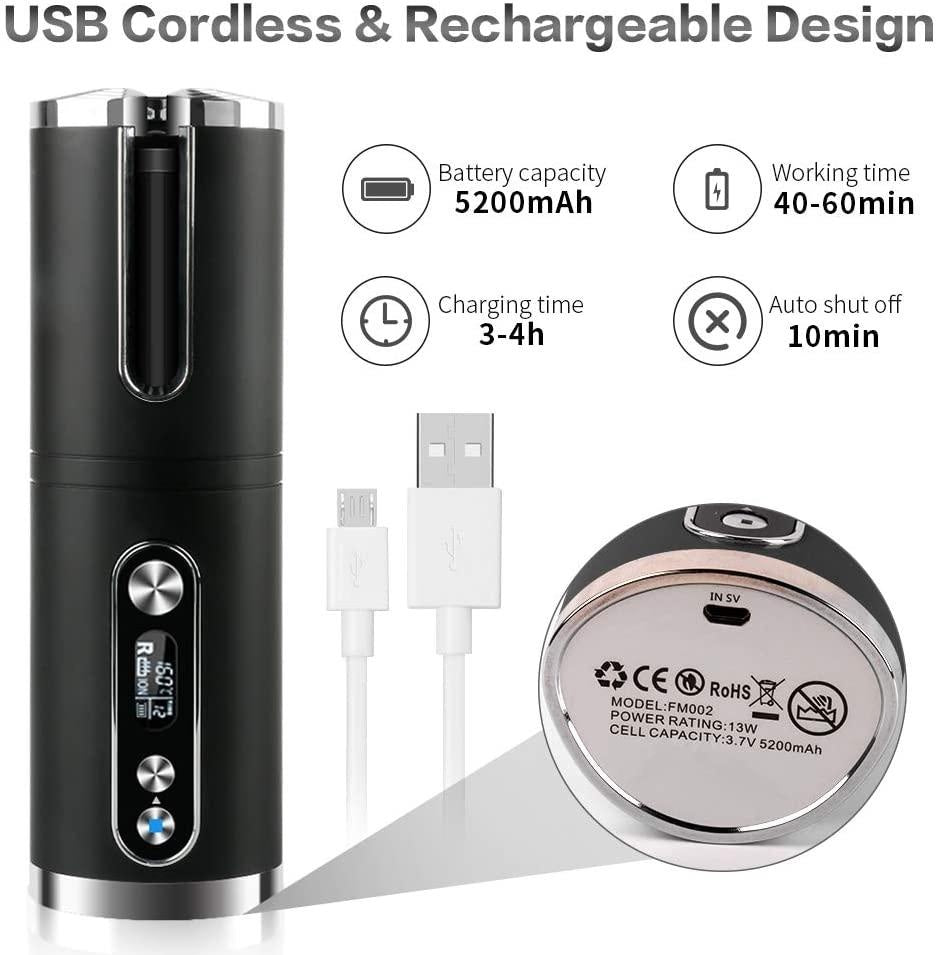 Portable Wireless Automatic Hair Curler for Travel with LED Temperature Display, Timer and USB Rechargeable (Black) Deals499