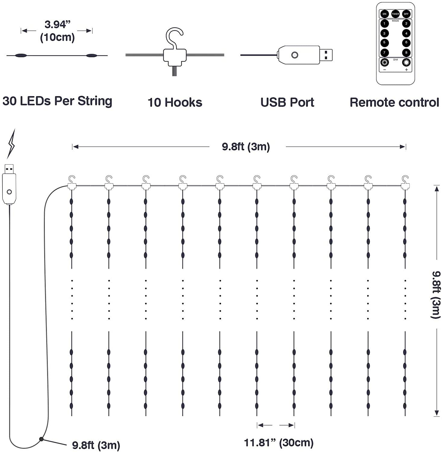 USB Powered 300 LED Curtain String Light with 8 Modes and Remote Control for Bedroom Party Wedding Decorations Deals499
