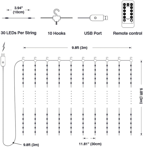 USB Powered 300 LED Curtain String Light with 8 Modes and Remote Control for Bedroom Party Wedding Decorations Deals499