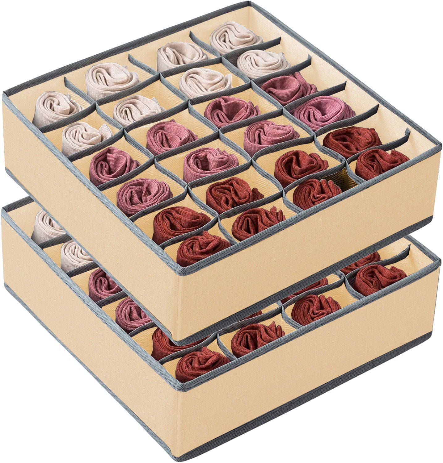 Set of 2 Fabric Drawer Organizer Divider Storage Boxes for Storing Socks, Underwear, Ties, Scarves (Beige) from Deals499 at Deals499