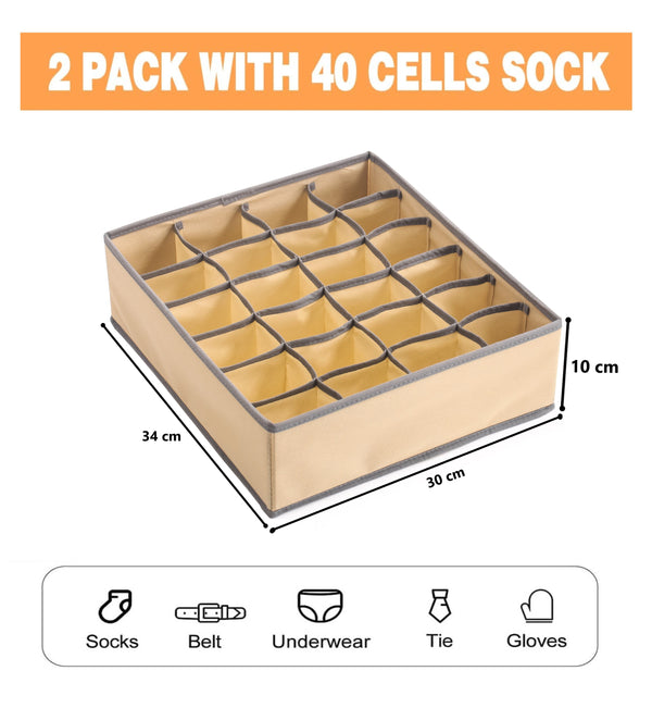 Set of 2 Fabric Drawer Organizer Divider Storage Boxes for Storing Socks, Underwear, Ties, Scarves (Beige) from Deals499 at Deals499