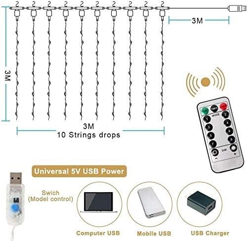 300 LEDs Window Curtain Fairy Lights 8 Modes and Remote Control for Bedroom (Cool White, 300 x 300cm) Deals499