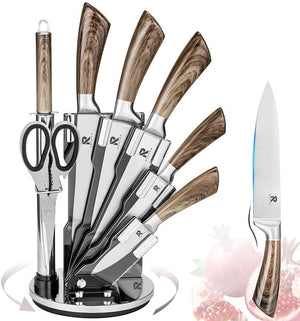 Kitchen Knife Block Set 8 Stainless Steel Knives with Wooden Color Handle (Wood color) Deals499