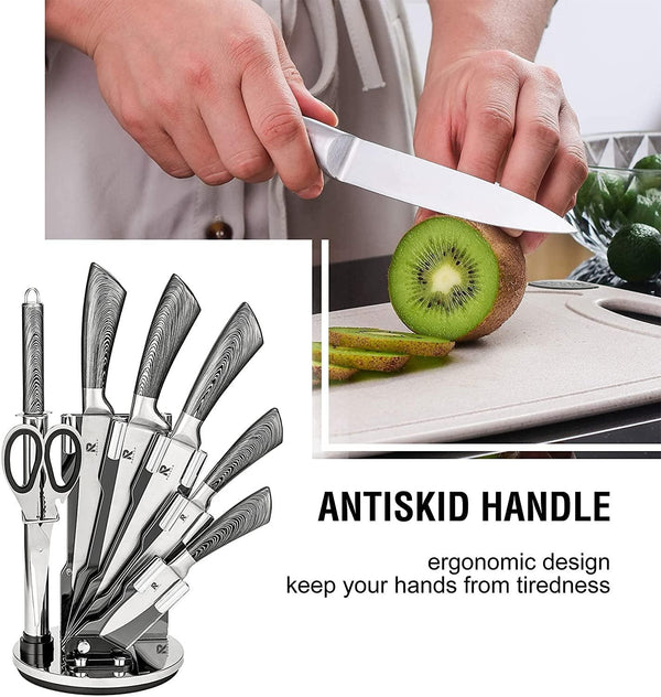 Kitchen Knife Block Set 8 Stainless Steel Knives with Wooden Color Handle (Silver color) Deals499
