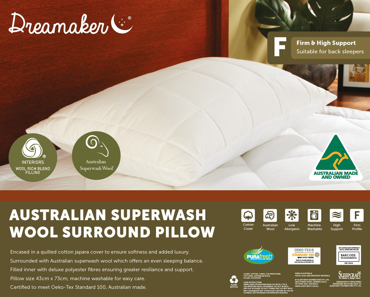 Dreamaker Australian Superwash Surround Pillow Deals499