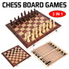 3 IN 1 Wooden Chess Set Folding Chessboard Wood Pieces Draughts Backgammon Toy Deals499