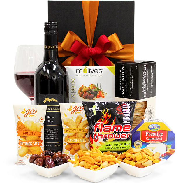 Happy Hour Gift Hamper - Wine, Crackers, Nuts & Cheese - Wine Party Gift Box Hamper for Birthdays, Graduations, Christmas, Easter, Holidays, Anniversaries, Weddings, Office & College Parties Deals499