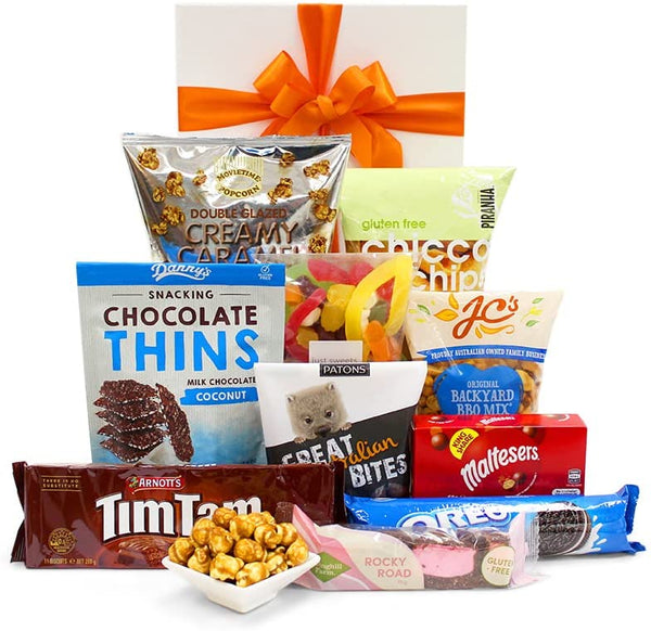 Little Nibbles Gift Hamper - Chips, Popcorn, Chocolate, Tim Tams, Lollies & Snacks - Sweet & Savoury Gift Hamper Box for Birthdays, Christmas, Easter, Weddings, Receptions, Anniversaries, Office Parties Deals499