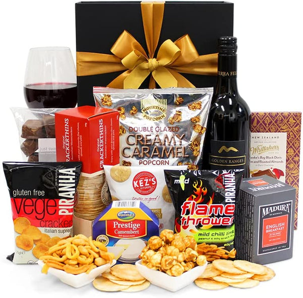 With Thanks Gift Hamper - Golden Ranges Shiraz, Crackers, Cheese, Tea & Chocolate - Sweet & Savoury Thank You Gift Hamper for Birthdays, Christmas, Easter, Weddings, Anniversaries, Office Parties Deals499