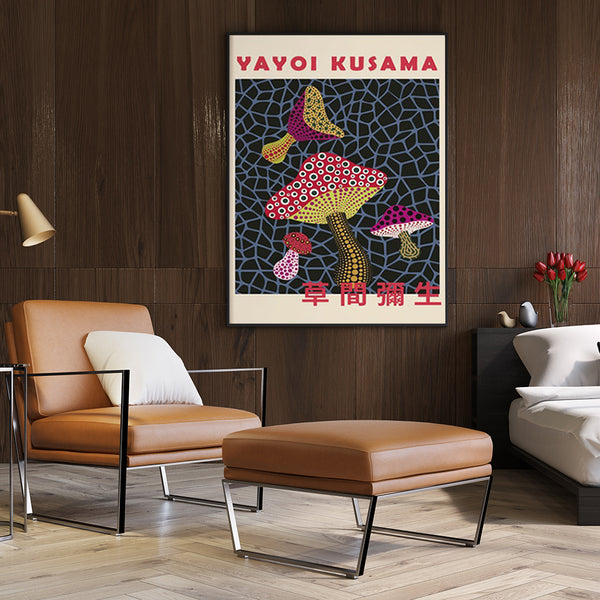 Mushroom By Yayoi Kusama Black Frame Canvas 60cmx90cm Deals499