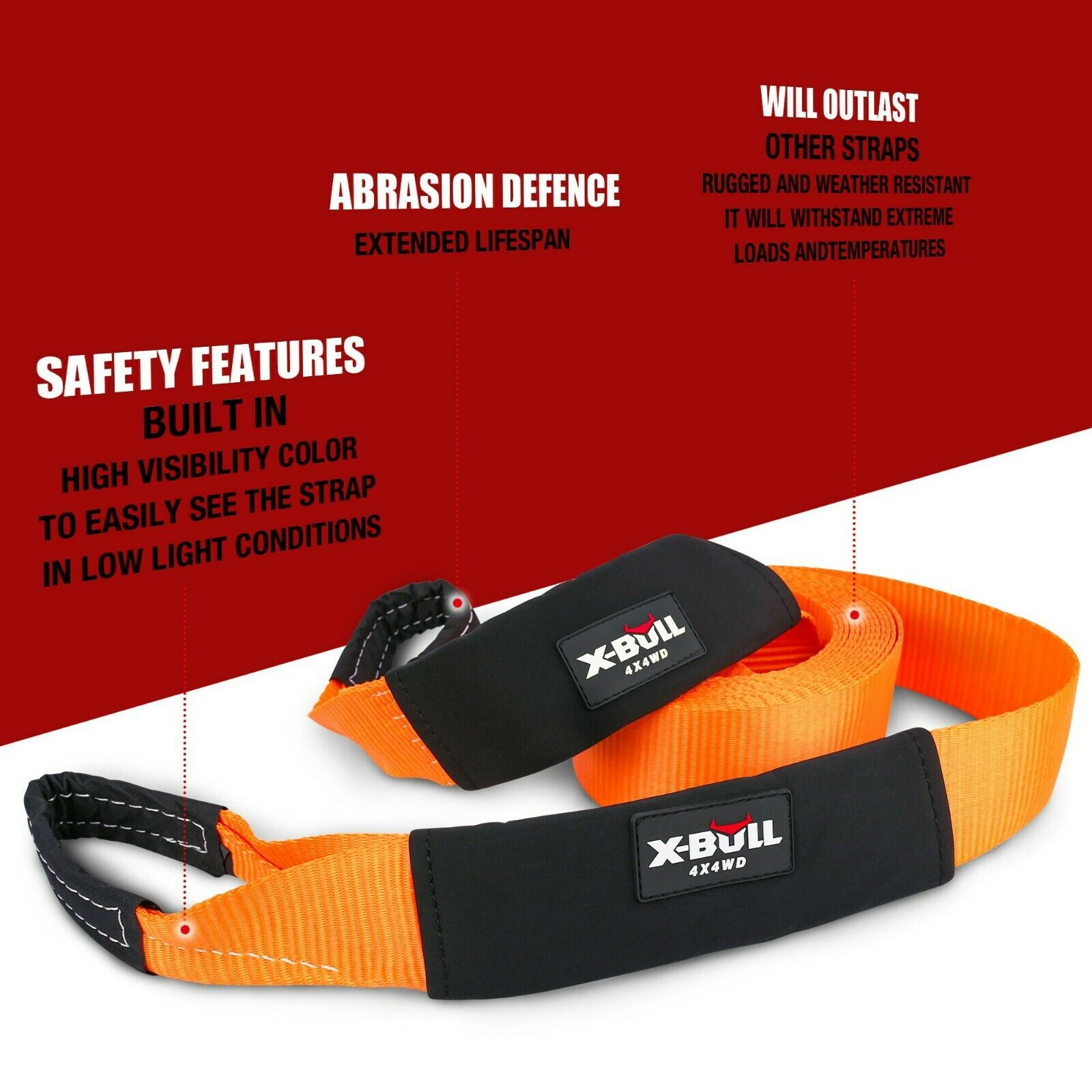 X-BULL Winch Recovery Kit Recovery tracks /Snatch Strap Off Road 4WD orange Deals499