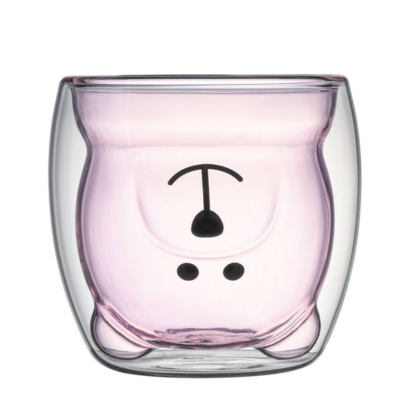 2pcs Cute Bear Mugs Double Wall Insulated Glasses for Juice Coffee Tea Milk - Pink Bear Deals499