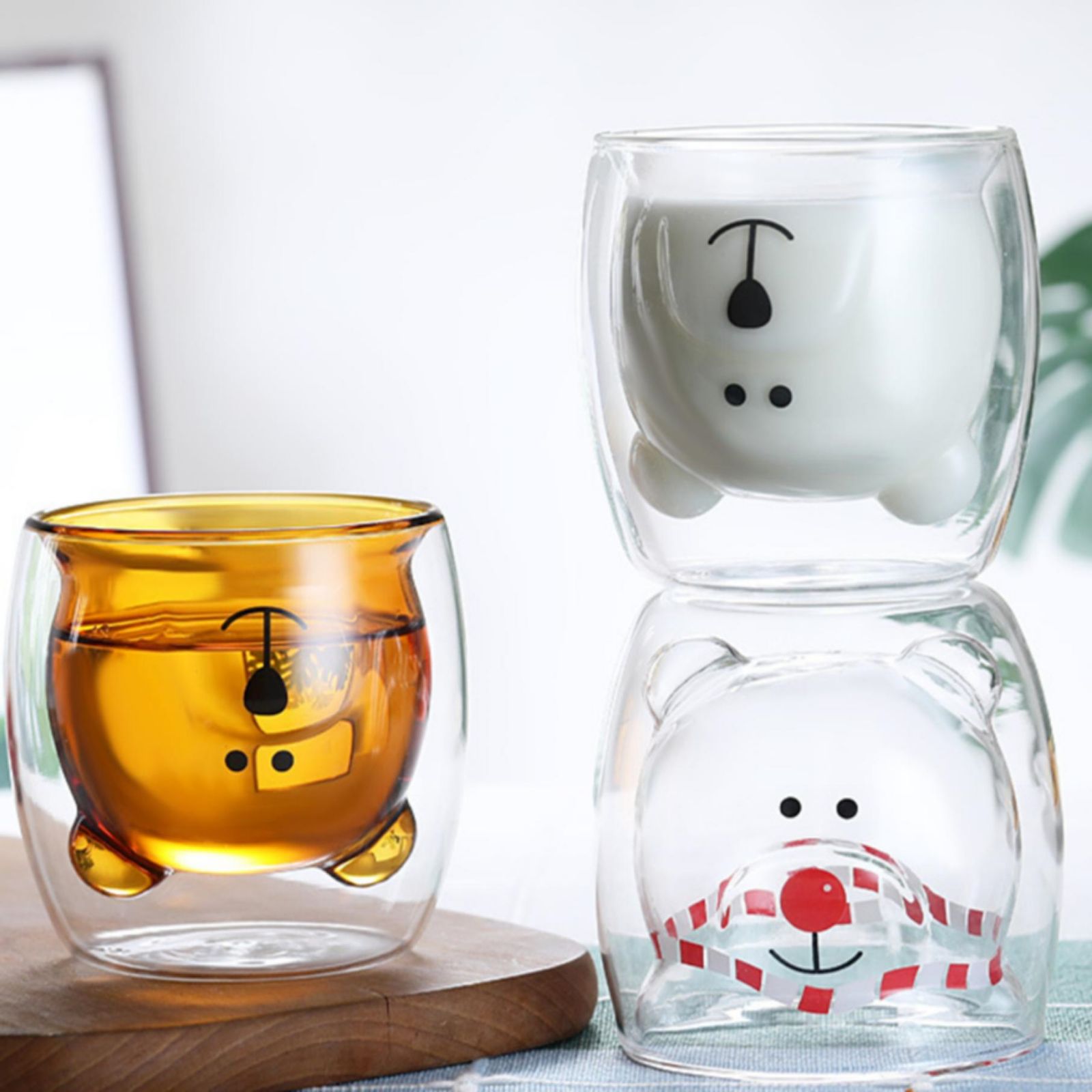 2pcs Cute Bear Mugs Double Wall Insulated Glasses for Juice Coffee Tea Milk - Polar Bear Deals499
