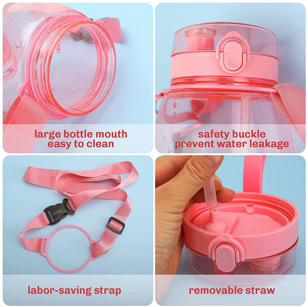 Clear Large Water Bottle Water Jug with Adjustable Shoulder Strap - Pink Deals499