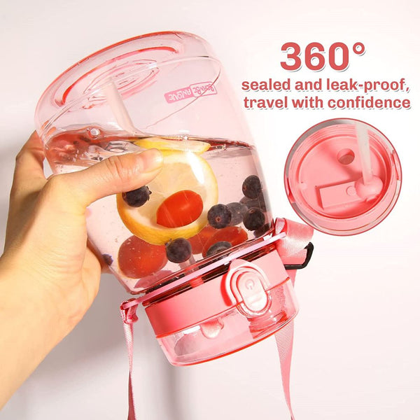 Clear Large Water Bottle Water Jug with Adjustable Shoulder Strap - Pink Deals499