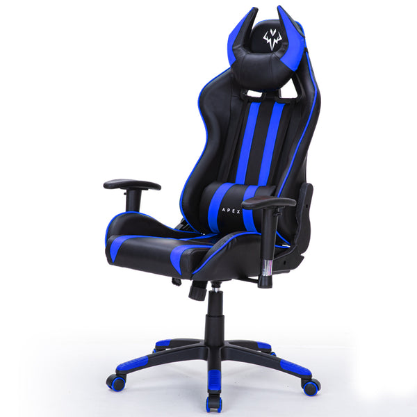 OVERDRIVE Diablo Reclining Gaming Chair Black & Blue Computer Lumbar Office Horns Deals499