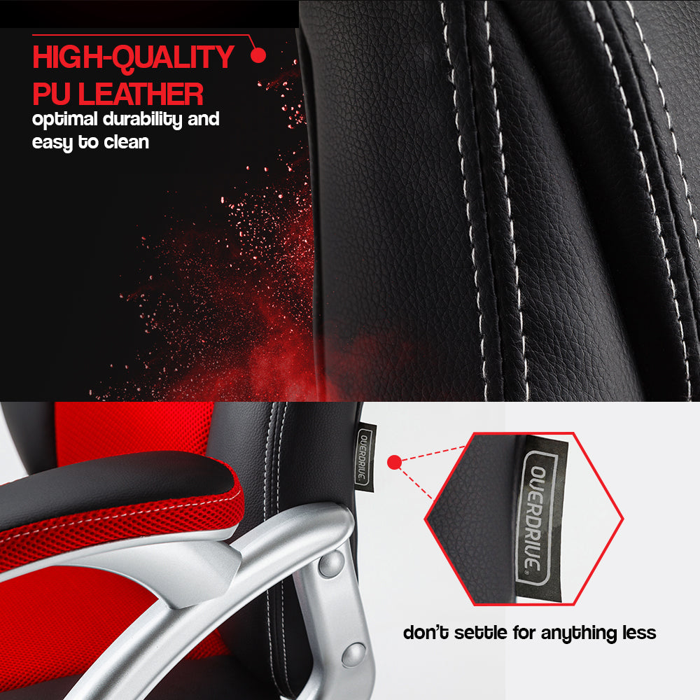 OVERDRIVE Racing Office Chair Seat Executive Computer Gaming PU Leather Deluxe Deals499