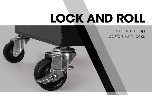 BULLET Tool Chest Cabinet Box Trolley Rolling Wheels Drawer Storage Steel Black Deals499