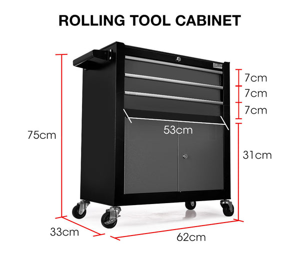 BULLET Tool Chest Cabinet Box Trolley Rolling Wheels Drawer Storage Steel Black Deals499