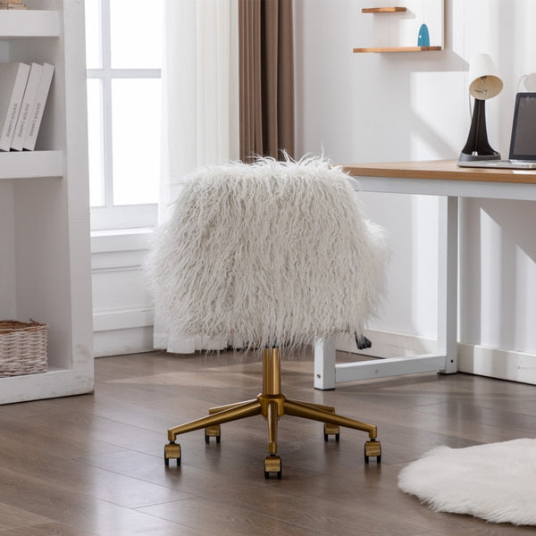 Fluffy Office Chair Faux Fur Modern Swivel Desk Chair for Women And Girls-White Deals499