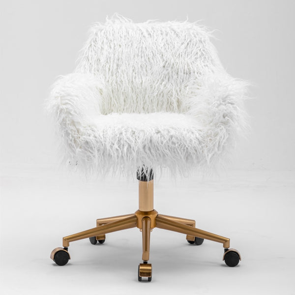 Fluffy Office Chair Faux Fur Modern Swivel Desk Chair for Women And Girls-White Deals499