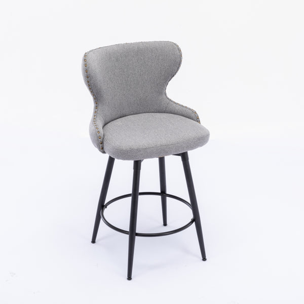 2x Swivel Bar Stools Tufted Counter Chairs with Stud Trim and Metal Base-Dark Grey Deals499