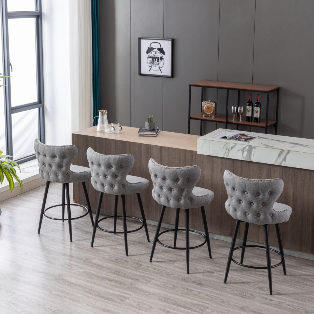 2x Swivel Bar Stools Tufted Counter Chairs with Stud Trim and Metal Base-Dark Grey Deals499