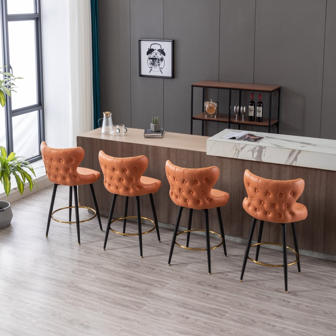 2x Swivel Bar Stools Tufted Counter Chairs with Stud Trim and Metal Base-Orange Deals499