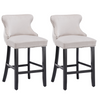 2x Velvet Upholstered Button Tufted Bar Stools with Wood Legs and Studs-Beige Deals499