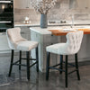 2x Velvet Upholstered Button Tufted Bar Stools with Wood Legs and Studs-Beige Deals499