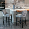 2x Velvet Upholstered Button Tufted Bar Stools with Wood Legs and Studs-Grey Deals499