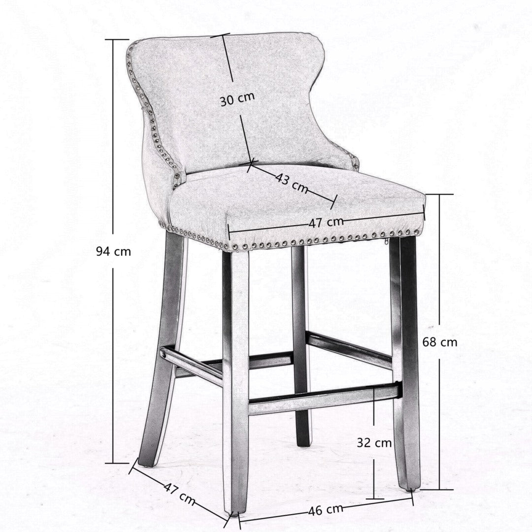 2x Velvet Upholstered Button Tufted Bar Stools with Wood Legs and Studs-Grey Deals499