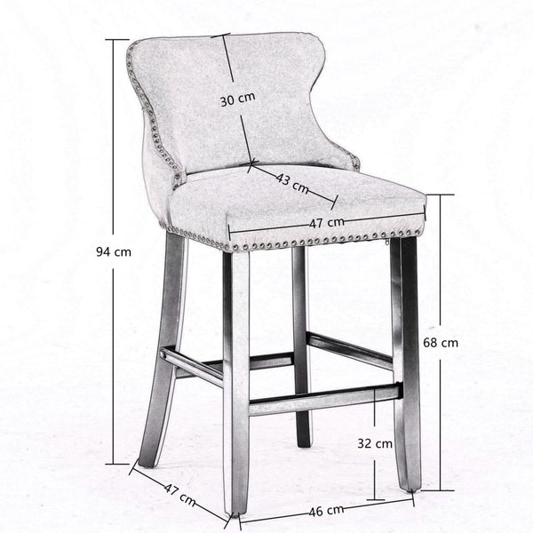 2x Velvet Upholstered Button Tufted Bar Stools with Wood Legs and Studs-Grey Deals499