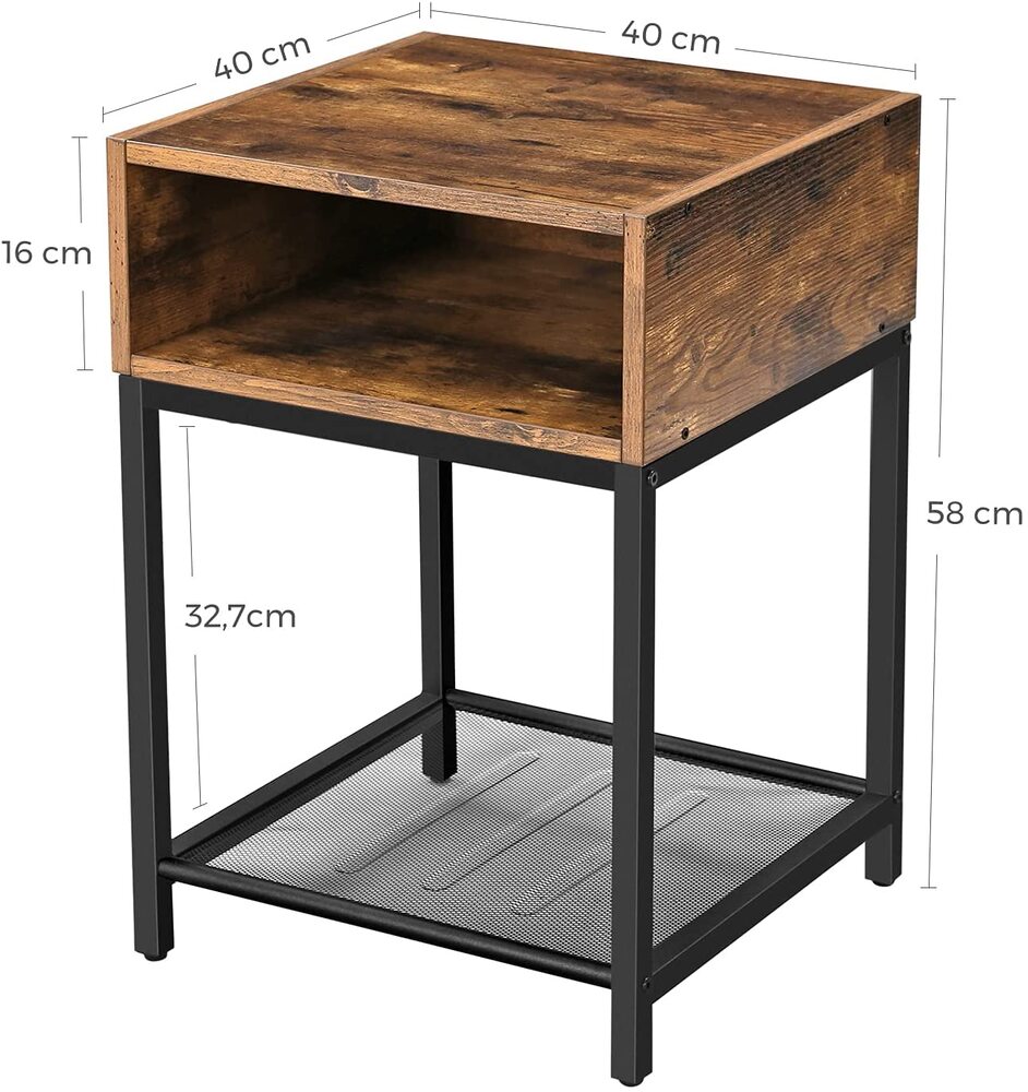 VASAGLE Nightstand Side Table End Table with Open Compartment and Mesh Shelf for Living Room Bedroom Easy Assembly Space Saving Industrial Rustic Brown and Black LET46X Deals499