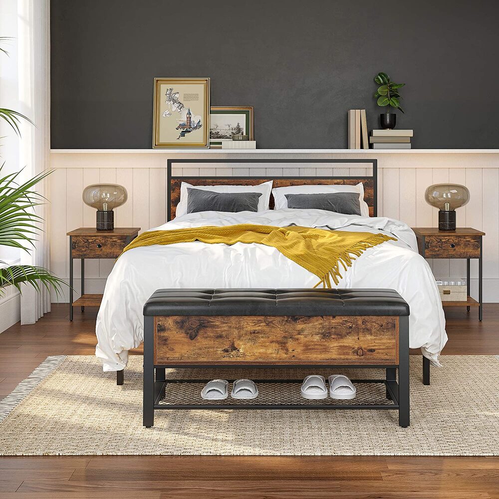 VASAGLE Nightstand Bedside Table Side Table with Drawer and Shelf End Table Bedroom Living Room Easy Assembly Steel Frame Industrial Rustic Brown and Black LET55BX Deals499