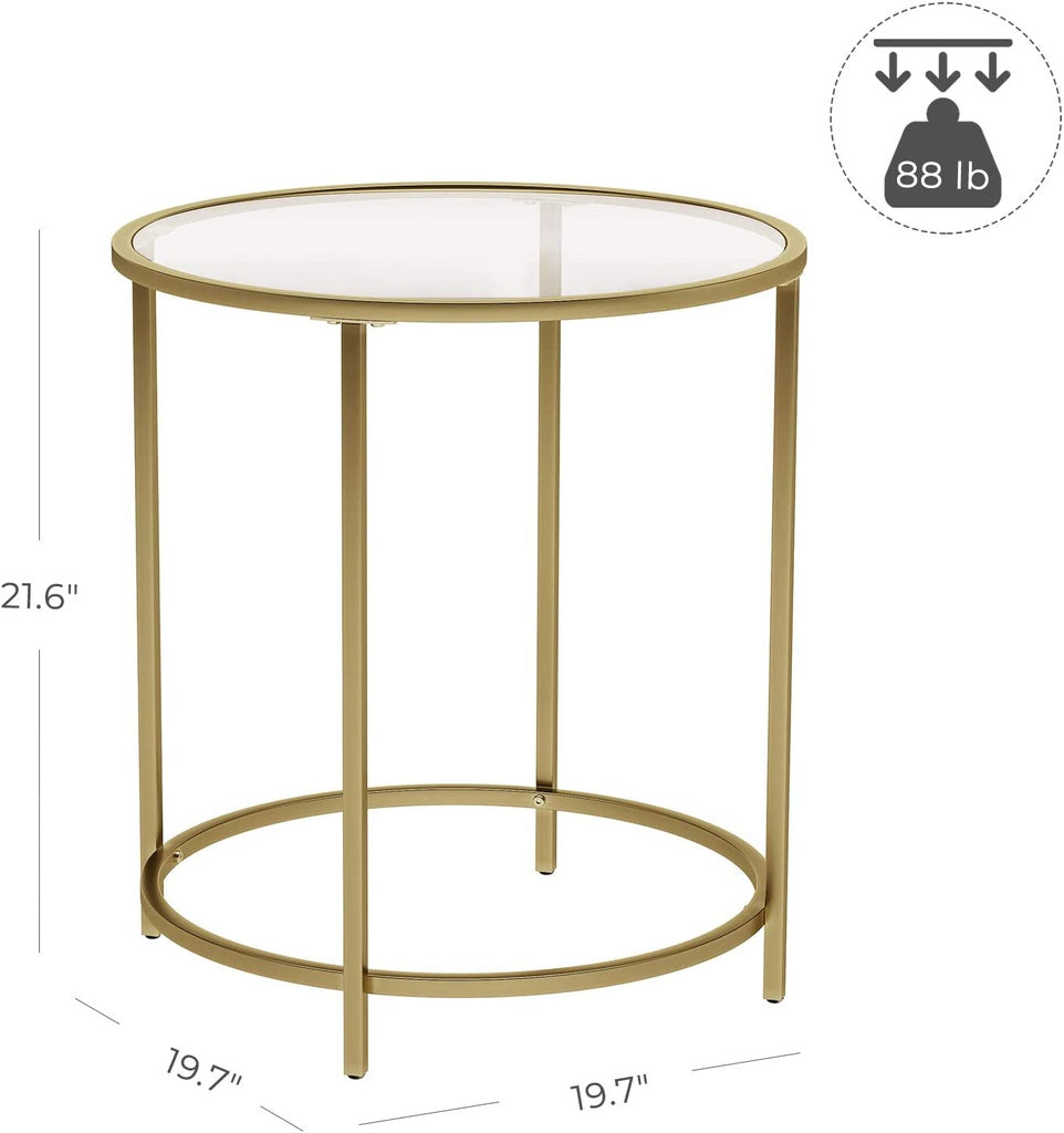 VASAGLE Round Side Table Tempered Glass End Table With Golden Metal Frame Small Coffee Table Gold LGT20G Deals499