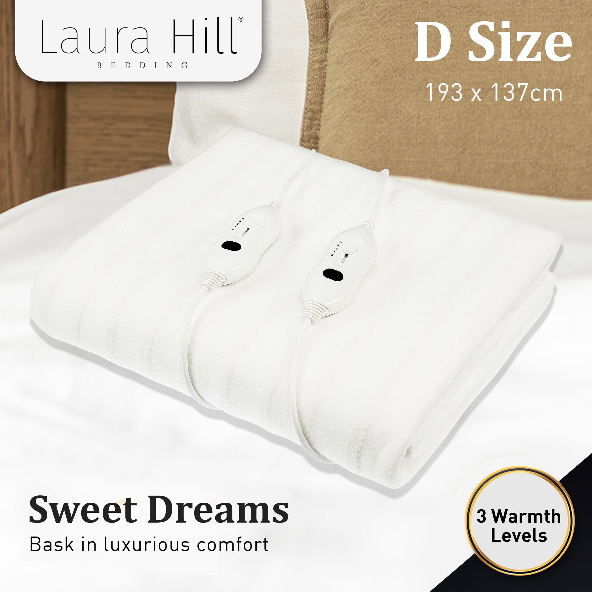 Laura Hill Heated Electric Blanket Double Size Fitted Polyester Underlay Winter Throw - White from Deals499 at Deals499